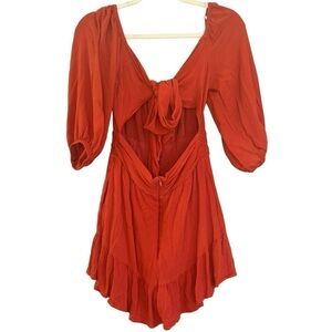 Lulu’s Bohemian Puff Sleeve Backless Bow Flounce Romper Women’s Small Western
